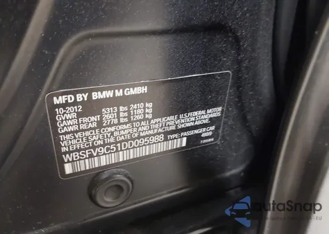 2013 BMW M5 z USA, uszkodzony, nr VIN WBSFV9C51DD095988